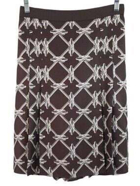 Vineyard Vines Womens Silk Skirt Brown SZ 6 Nautical Rope Pleated Lined Zip READ
